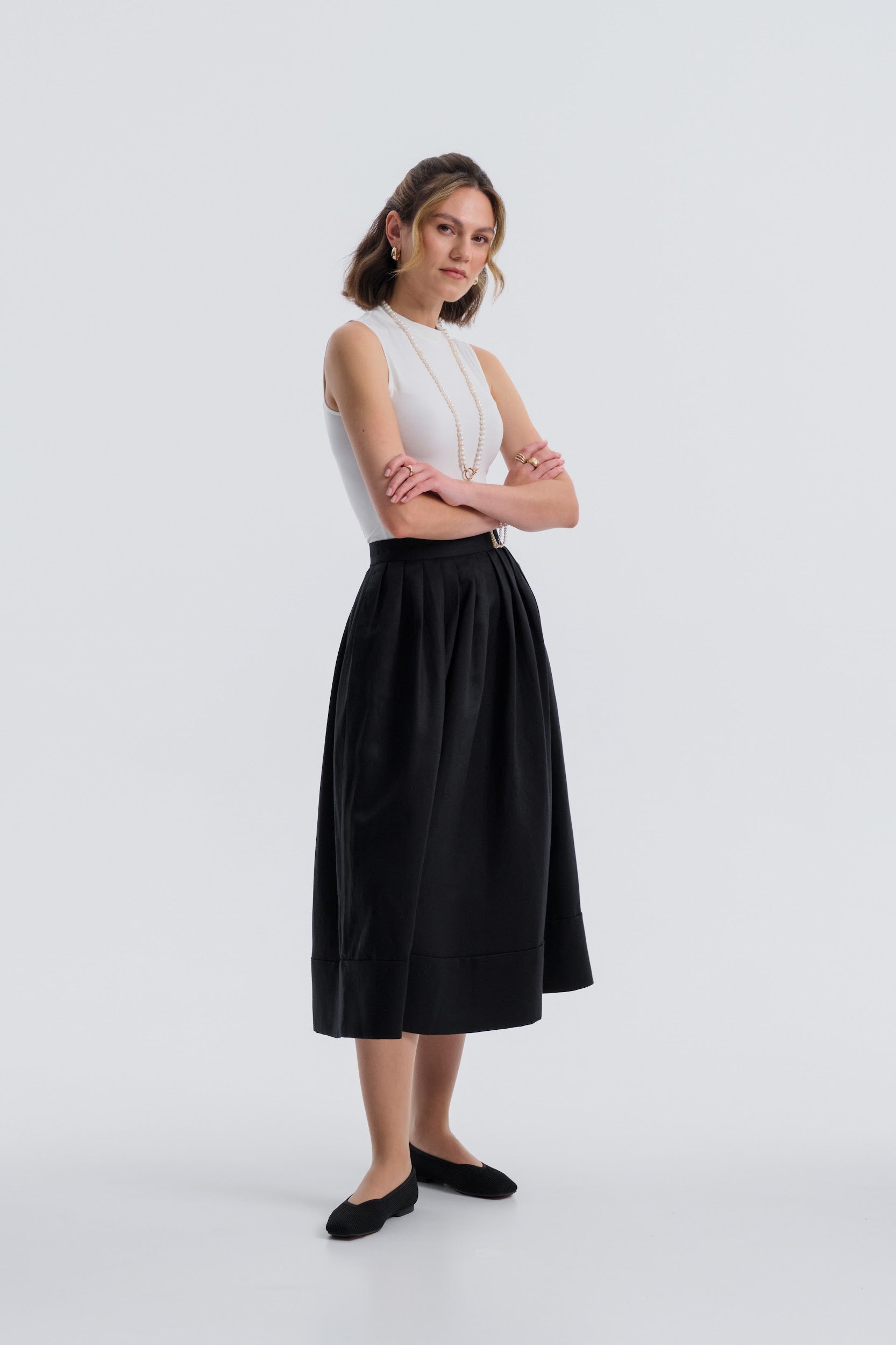 Milos Noir Midi Skirt