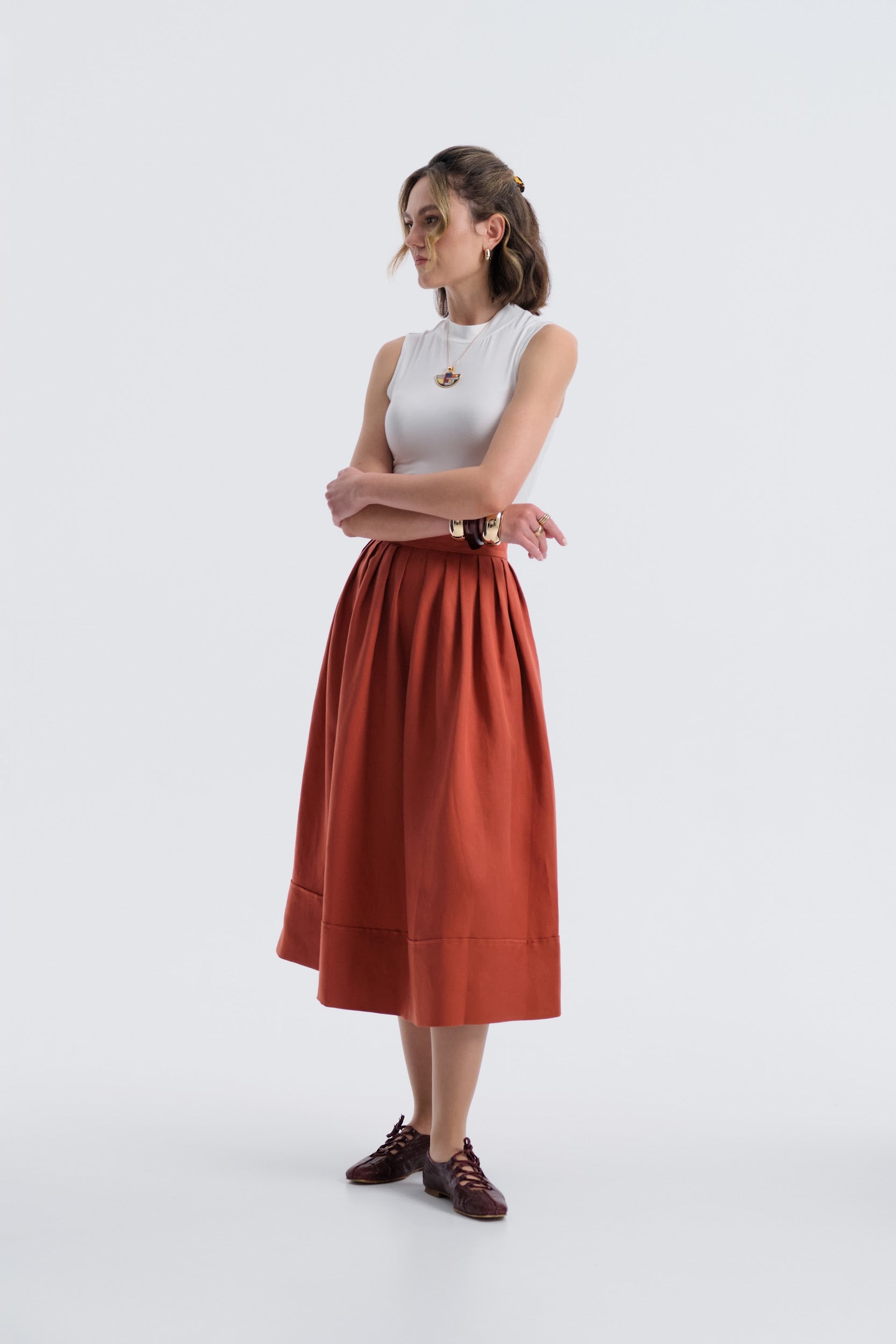 Palma Terre Cotta Midi Skirt